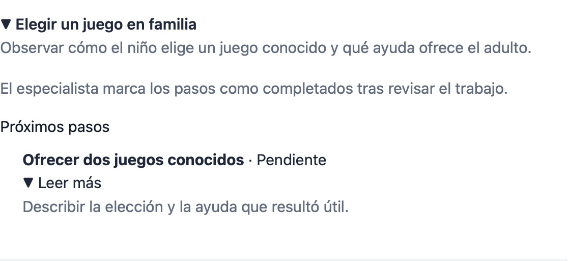 Vista familiar real de Cadenivo en español con un objetivo ficticio de juego y su criterio de observación