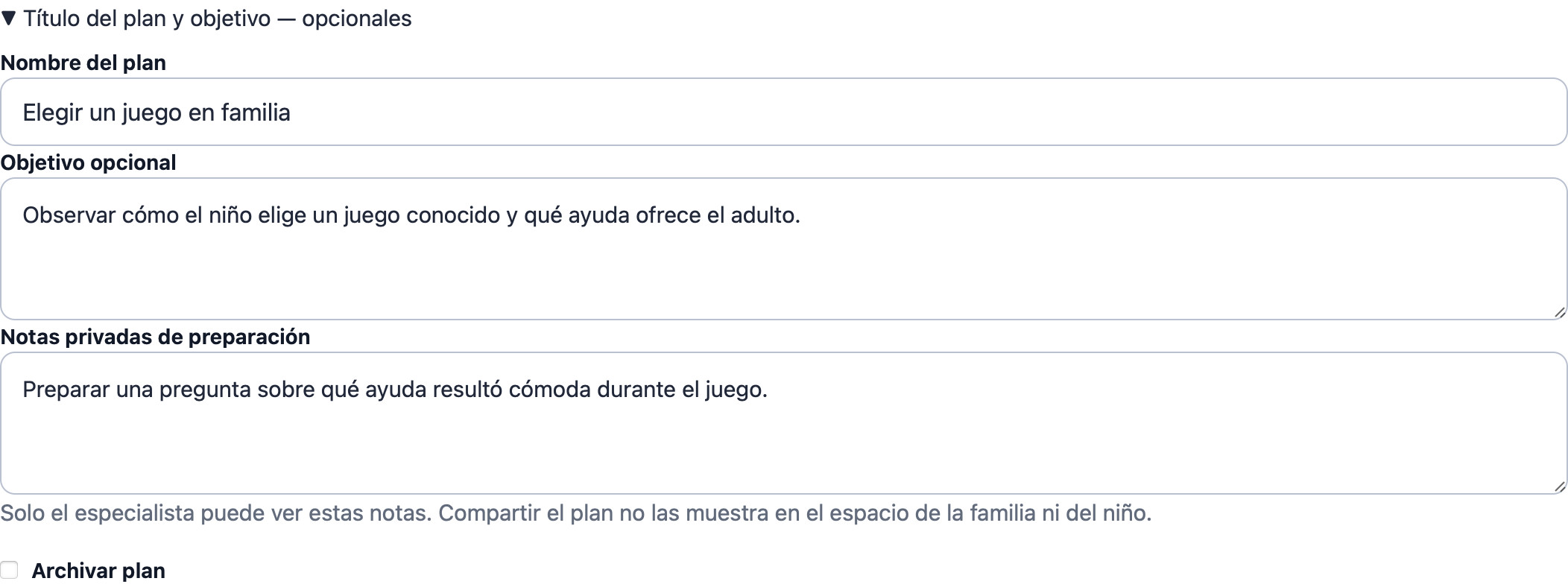 Editor real de Cadenivo en español con un objetivo ficticio de juego y notas privadas de preparación