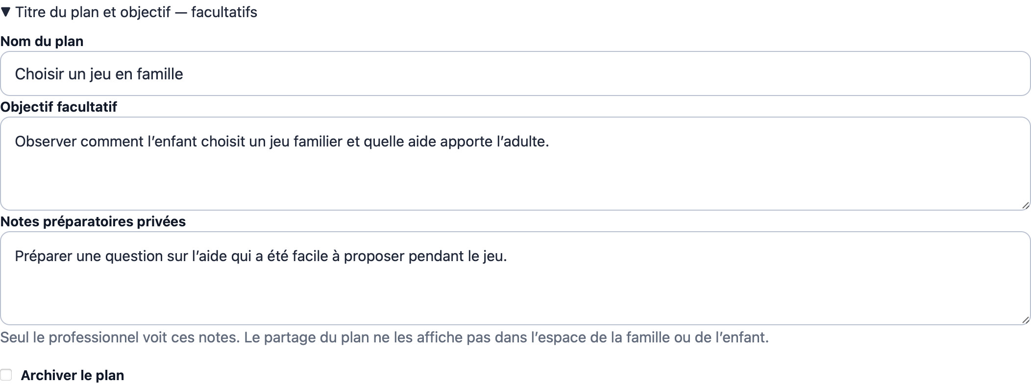 Éditeur réel de Cadenivo en français avec un objectif de jeu fictif et des notes de préparation privées