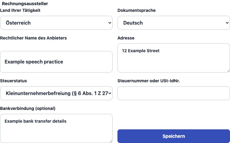 Echtes Cadenivo-Formular für Österreich, auf Deutsch mit synthetischen Beispieldaten