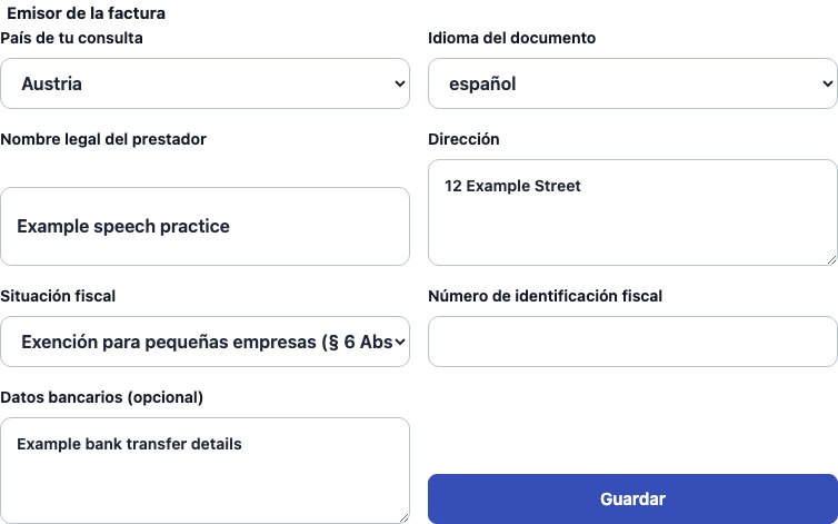 Formulario real de Cadenivo para Austria, en español y con datos de ejemplo sintéticos