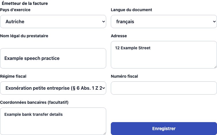 Véritable formulaire Cadenivo pour Autriche, en français avec des données synthétiques