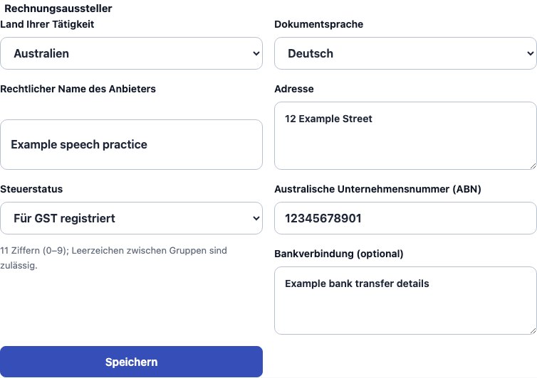 Echtes Cadenivo-Formular für Australien, auf Deutsch mit synthetischen Beispieldaten