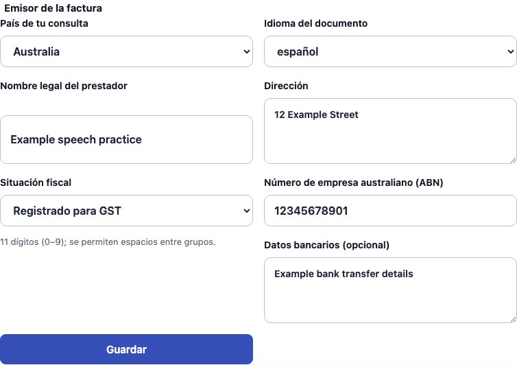 Formulario real de Cadenivo para Australia, en español y con datos de ejemplo sintéticos
