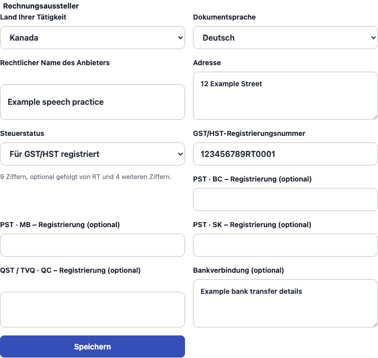 Echtes Cadenivo-Formular für Kanada, auf Deutsch mit synthetischen Beispieldaten