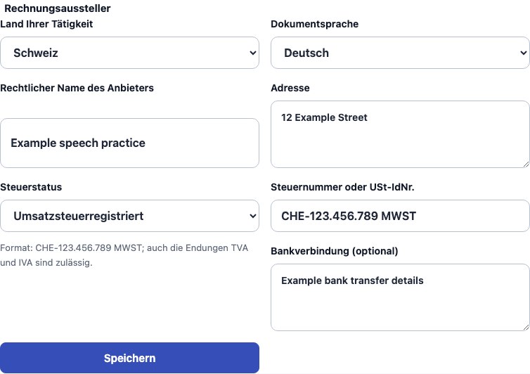 Echtes Cadenivo-Formular für Schweiz, auf Deutsch mit synthetischen Beispieldaten