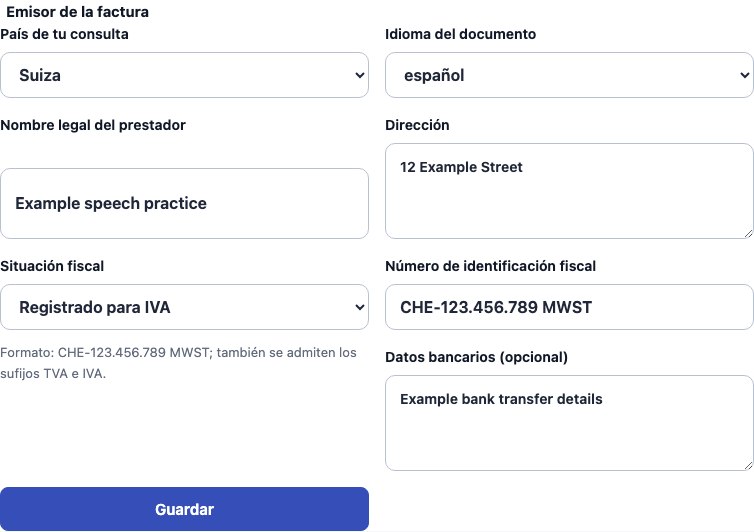 Formulario real de Cadenivo para Suiza, en español y con datos de ejemplo sintéticos