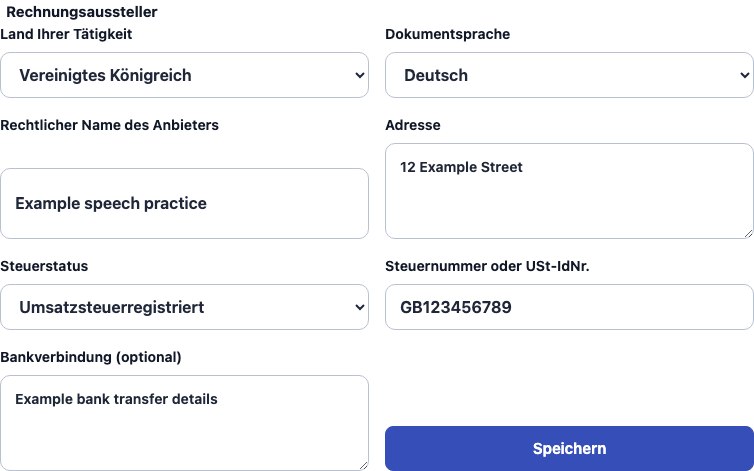 Echtes Cadenivo-Formular für Vereinigtes Königreich, auf Deutsch mit synthetischen Beispieldaten