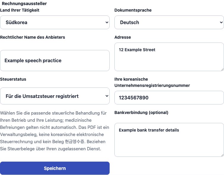 Echtes Cadenivo-Formular für Südkorea, auf Deutsch mit synthetischen Beispieldaten