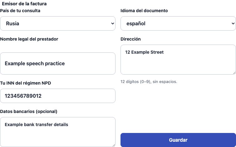 Formulario real de Cadenivo para Rusia, en español y con datos de ejemplo sintéticos