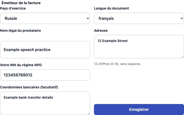 Véritable formulaire Cadenivo pour Russie, en français avec des données synthétiques