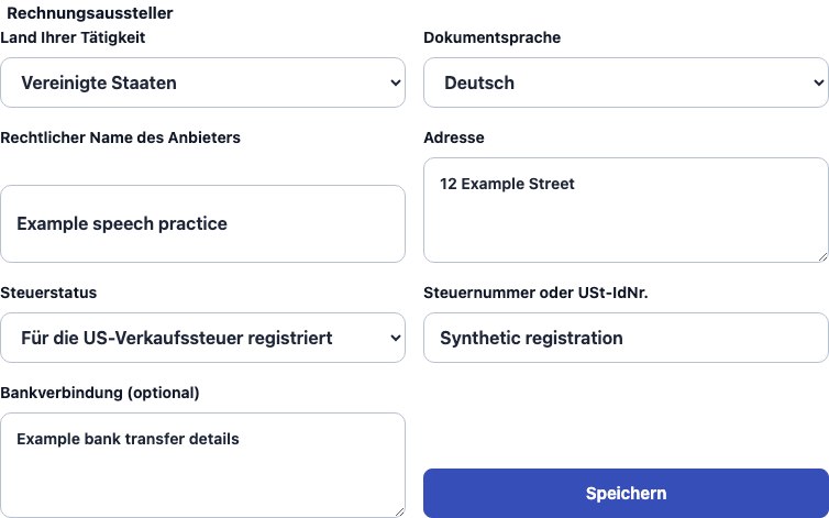 Echtes Cadenivo-Formular für Vereinigte Staaten, auf Deutsch mit synthetischen Beispieldaten