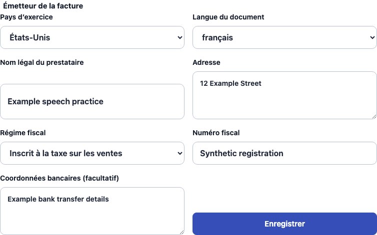 Véritable formulaire Cadenivo pour États-Unis, en français avec des données synthétiques