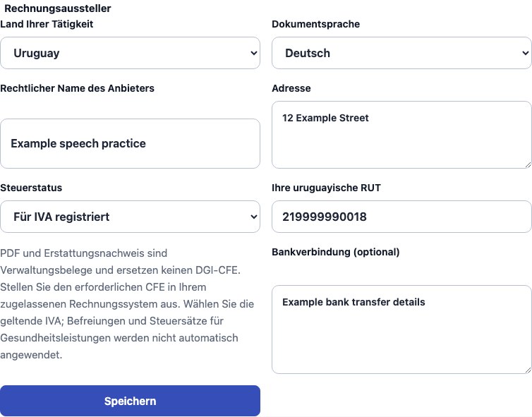 Echtes Cadenivo-Formular für Uruguay, auf Deutsch mit synthetischen Beispieldaten
